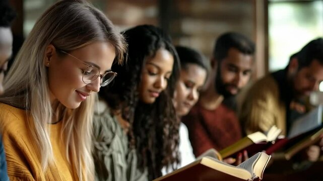 Woman reading bible study.