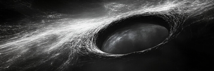 Obraz premium Abstract swirling black hole with flowing light in grayscale