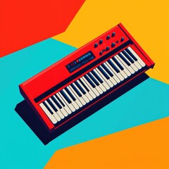 Fototapeta premium Red Synth Keyboard Colorful Background Music Instrument Studio Art