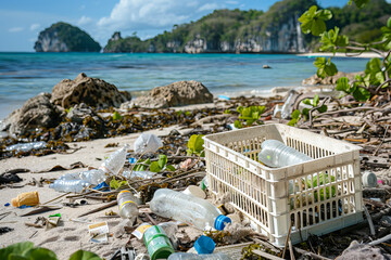 Fototapeta premium Dirty ecology environment with scattered garbage and waste of human activity