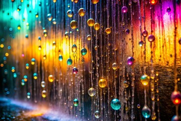 Fototapeta premium Surreal Reflection of Water Drops on a Wall with Abstract Lighting and Dreamlike Atmosphere, Capturing the Essence of Nature's Beauty and Transience in a Unique Composition