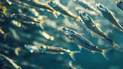 A School of Flashing Anchovies Avoiding Predators