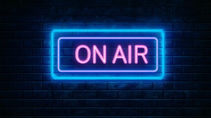 Blue and Pink ON AIR Neon Sign on the Dark Wall Background Radio Live Streaming Background AI Generated