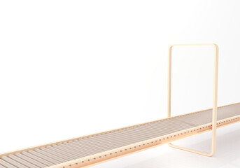 Front view conveyor belt for logistics, Roller conveyor, logistic line, 3d rendering.