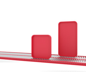 Conveyor belt for logistics, Roller conveyor, logistic line, 3d rendering.