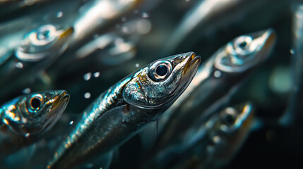 A School of Flashing Anchovies Avoiding Predators