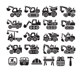 Set of construction vehicle icons
