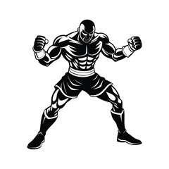 Fototapeta premium Muscular Boxer Line Art - Black and White Illustration of Strong Fighter in Dynamic Action Pose Vector