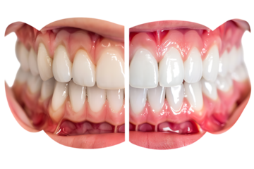 PNG of before and after white teeth isolated on a transparent background for dental or cosmetic treatment visuals.