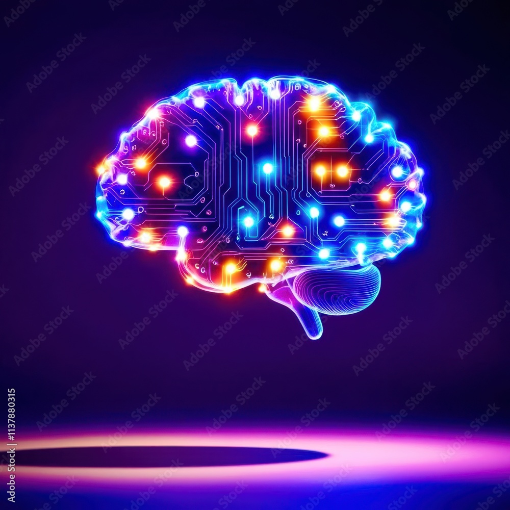 Poster Brain with a computer chip inside of it