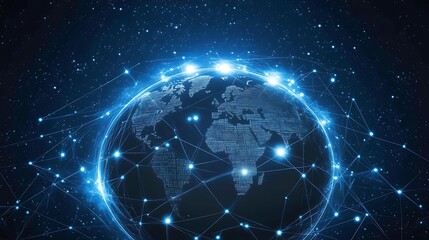 Fototapeta premium Digital world with abstract space background, binary code flowing through a tech network