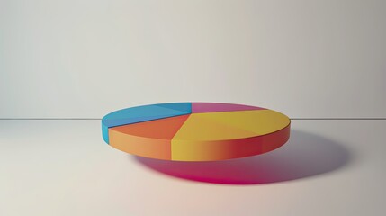 Fototapeta premium A pie chart in vivid colors floating on a white background.