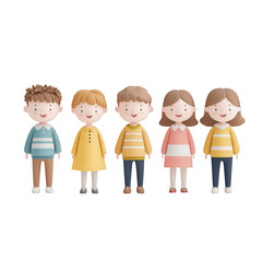 Fototapeta premium A group of five children smiling together in a cheerful cartoon style.