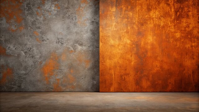 Studio Backdrop Gray and Burnt Orange Textured Walls with Concrete Floor