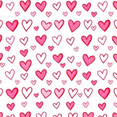 A pattern of pink hearts is displayed on a white background. The hearts are arranged in a way that creates a sense of unity and harmony. Scene is one of love and affection