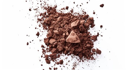 Close-up of Cocoa Powder Pile, Isolated on White Background.