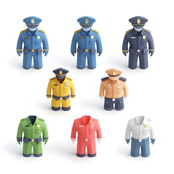Colorful uniform icons depicting various professional outfits