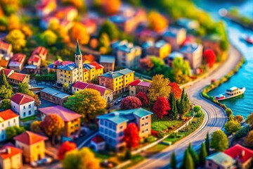 Naklejka premium Tilt-Shift Abstract Oil Painting Canvas Art: Miniature World of Colorful Swirls