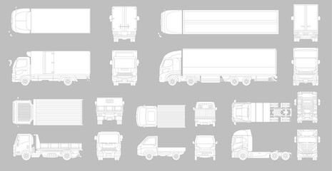 Vehicle elevation and top view vector flat illustration collection ideal for architectural design	
