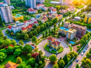 Obraz premium Tilt-Shift Miniature City Planning, Urban Design, Architectural Models, Small-Scale Cityscapes, Planning Process, Development Project
