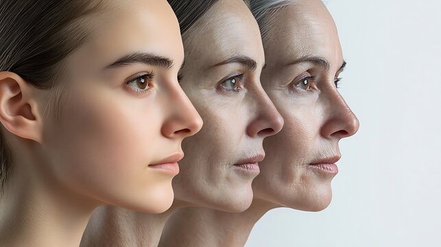 Woman aging process showing young, middle age and old faces