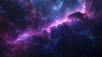 Obraz premium A stunning view of deep space featuring vibrant purple and blue nebulae filled with countless stars.