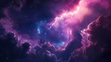 Fototapeta premium A breathtaking cosmic scene featuring vibrant purple and blue nebulae amidst a starry sky.