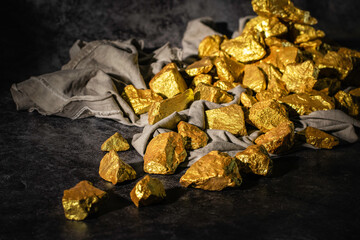 Natural gold nugget with dark background