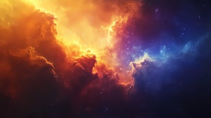 Fototapeta premium A stunning cosmic nebula blending fiery orange and deep blue hues, creating a captivating celestial scene.
