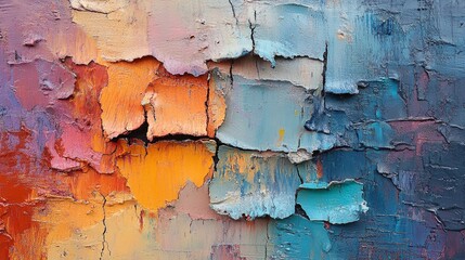 Obraz premium Peeling textured paint on an old wall urban setting close-up shot vibrant colors artistic viewpoint