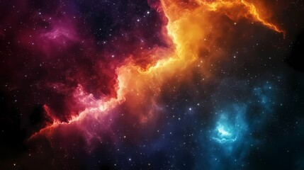 Obraz premium A stunning cosmic landscape showcasing vibrant nebulae in shades of purple, orange, and blue.