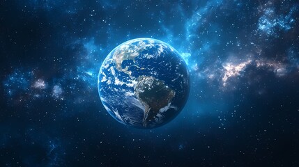 Obraz premium A stunning view of Earth surrounded by a vibrant cosmic backdrop filled with stars and galaxies.