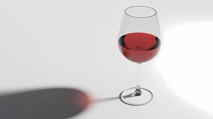 A beautifully captured glass of red wine, elegantly reflecting light and casting a delicate shadow.