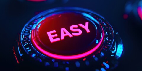Red and blue button with the word easy written on it