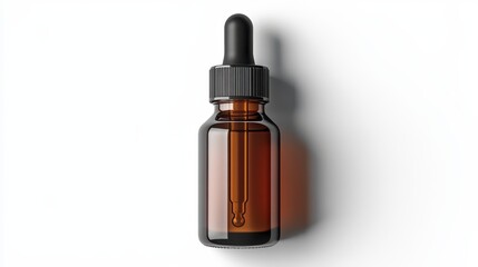 Naklejka premium A dropper bottle filled with liquid, featuring a black lid, set against a clean white background.