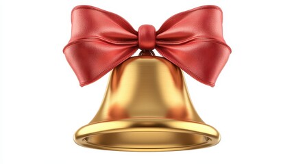 A golden bell adorned with a red ribbon bow, symbolizing celebration and festivity, often associated with holidays and special occasions.