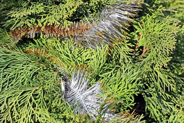 Happy New Year.Christmas tree decorations and toys for fir trees covered with snow and ice. Close-up. Merry Christmas.2024.