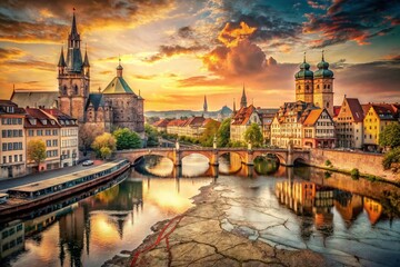 Fototapeta premium Urban Exploration Germany: Map Photography, Cityscapes, River Views, German Cities, Exploration Photography
