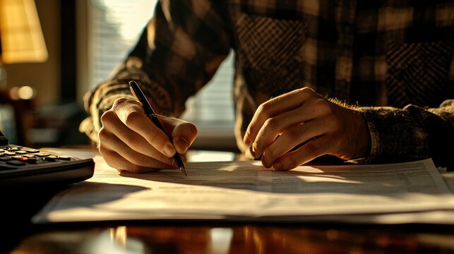 A person looking over a document, checking for any flaw in the final draft