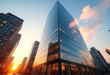 A modern skyscraper in downtown London, with glass windows reflecting the blue sky. The tall building is part of the city's dynamic skyline, symbolizing business, finance, and urban architecture.