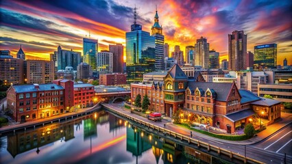 Naklejka premium Urban Exploration Photography Capturing the Essence of City Life with a Beautifully Blurred Background, Highlighting Architectural Details and Urban Textures