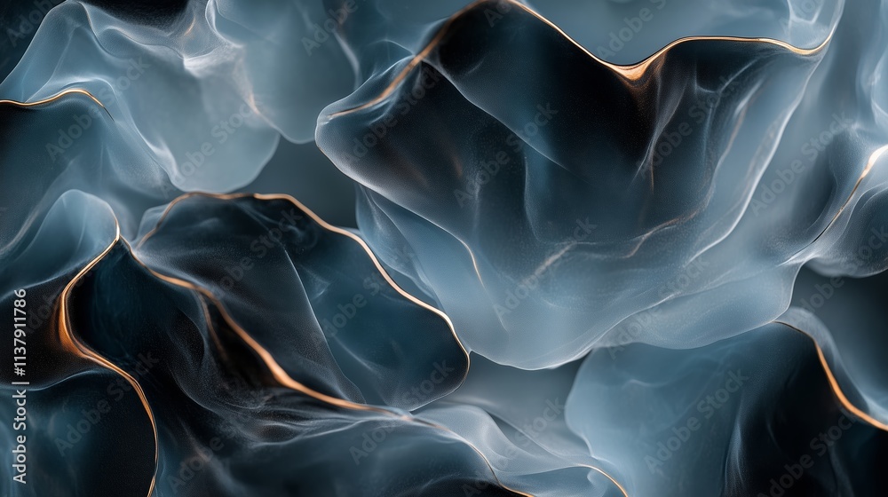 Poster abstract texture featuring fluid undulating shapes with soft lighting creating a mysterious atmosphe