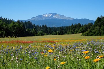 Fototapeta premium Colorful Wildflower Meadow with Mountain Views