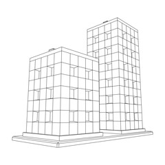 Fototapeta premium Residential and commercial Apartment building. Small city house. Wireframe low poly mesh vector illustration
