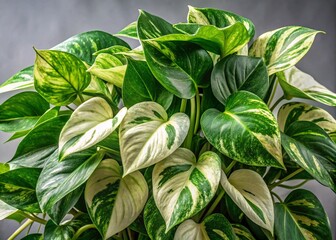 Obraz premium Variegated Marble Queen Pothos Plant Photography: Stunning Images of Houseplant Leaves & Vines