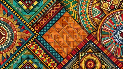 Vibrant African Geometric Patterns: Bold Designs & Colorful Textiles, Abstract Art Background