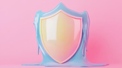 Melting plastic shield. Pastel colors. 3d shield security background