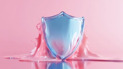 Melting plastic shield. Pastel colors. 3d shield security background