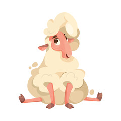 Fototapeta premium Funny Sheep Farm Character with Wooly Body and Hoof Sitting Vector Illustration