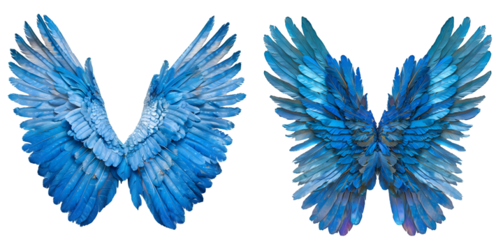 Blue wings isolated on a white background. Generative AI. - Powered by Adobe